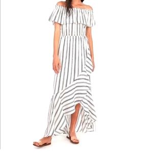 Express white/black striped ruffle maxi dress